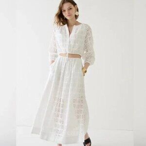 J.Crew Linen Blend Eyelet Maxi Skirt with Side Pockets :: White :: Size 0